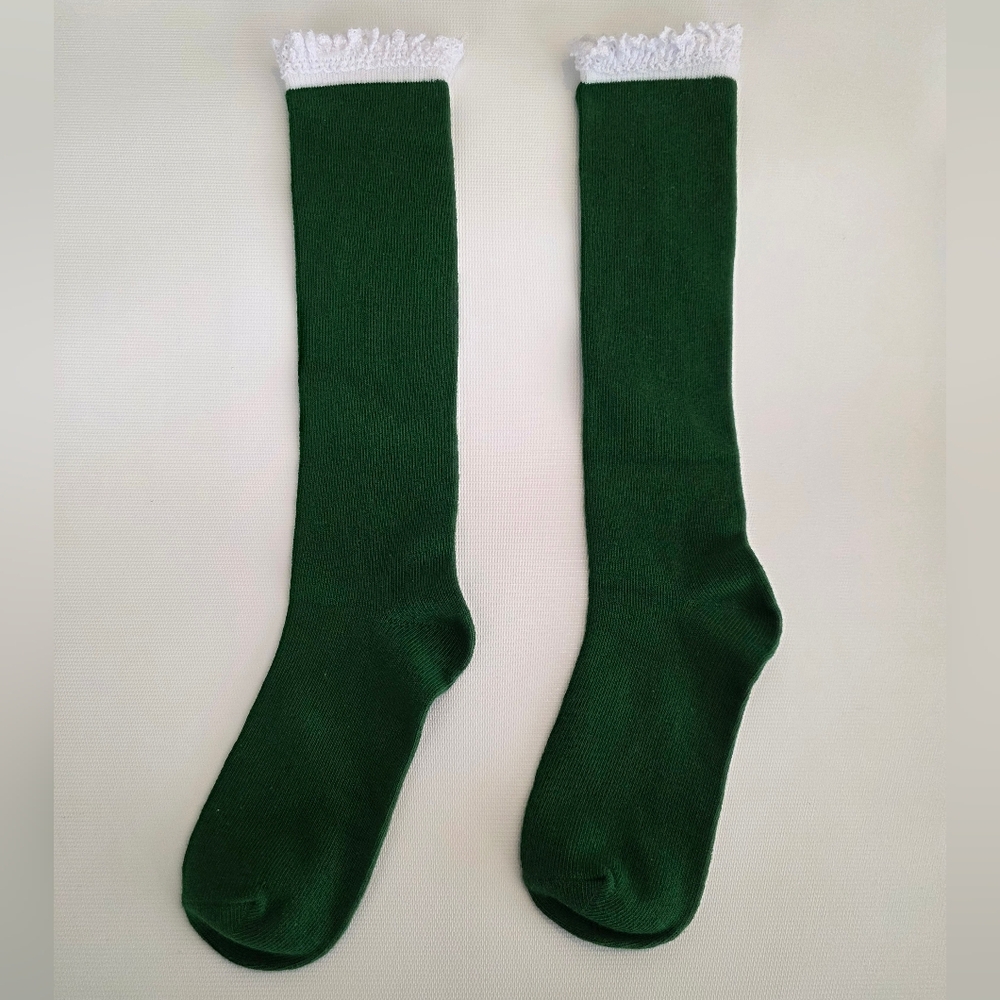 Little Stocking Co. Green Knee-High Socks with White Lace Trim for Kids